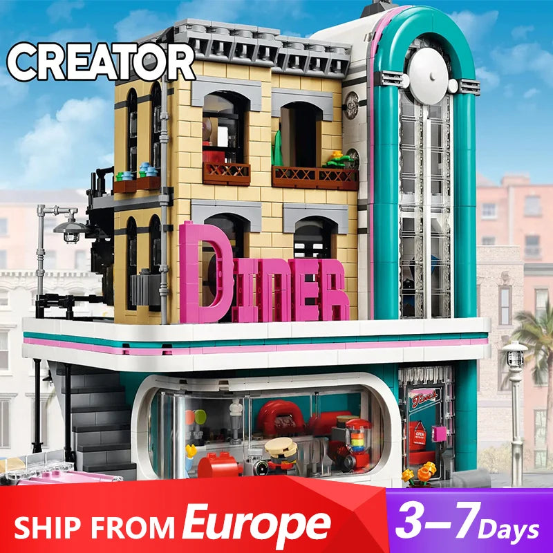 Creative Expert Modular Buildings MOC LEPIN 15037 Downtown Diner Model 2480PCS Building Blocks Brick Puzzle Toys for Gift 10260