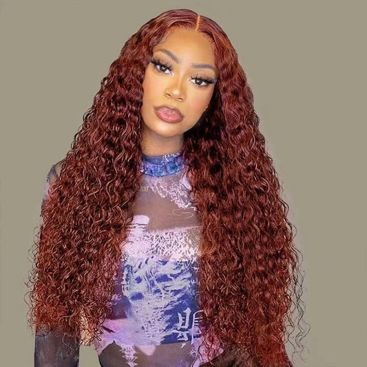 Reddish Brown Deep Curly Lace Frontal Wigs 13x4 13x6 Lace Frontal Human Hair Wigs Deep Wave Fall Colored Human Hair Lace Wigs