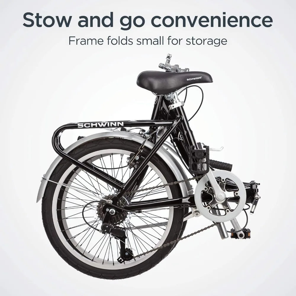 Loop Folding Bike for Adult Men Women, 20-inch Wheels, 7-Speed Drivetrain, Rear Cargo Rack, Carrying Bag Included