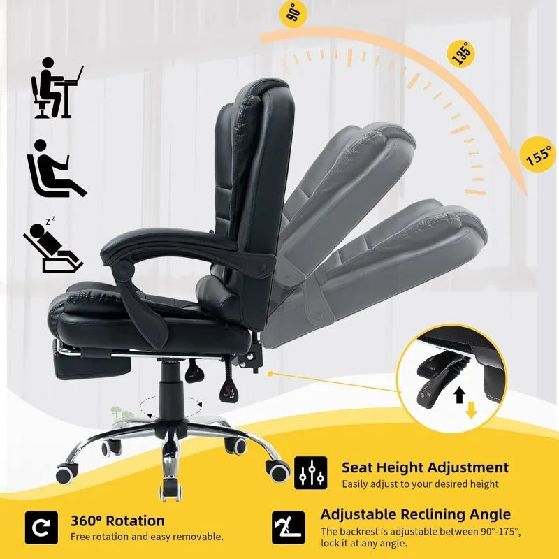 Vibration Massage  Reclining Office Chair,  w/Footrest, High-Back PU Leather Computer Desk Chairs