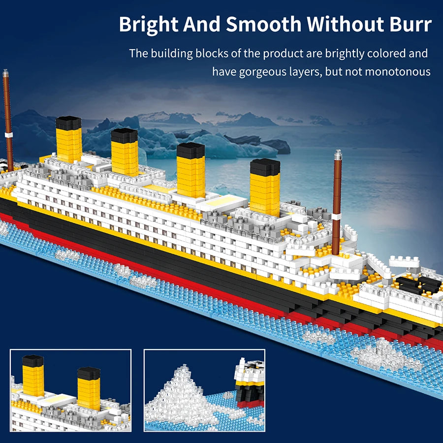 Lighting version of Titanic 1700+ micro-particle assembly building blocks Micro small particles are assembled into the big ship