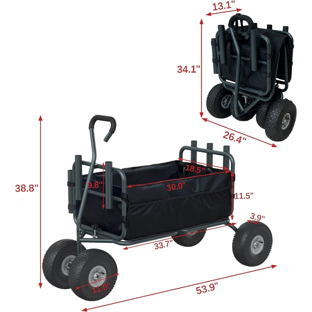 GDLF Fishing Cart Beach Carts Heavy Duty Foldable Collapsible Wagon with Big Wheels and Rod Holders 550 Pound Capacity 53.9"x26.