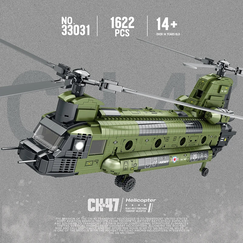 1622PCS CH-47 Chinook Transport Plane Building Blocks Military Armed Helicopter Fighter Model Bricks Toys For Kids Holiday Gifts