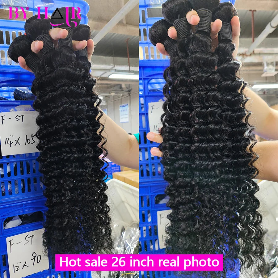 Deep Wave Bundles 100% Human Hair 28 30 32 Inch Curly Hair Extensions For Women Brazilian Remy Weaving Raw Human Hair Bundles