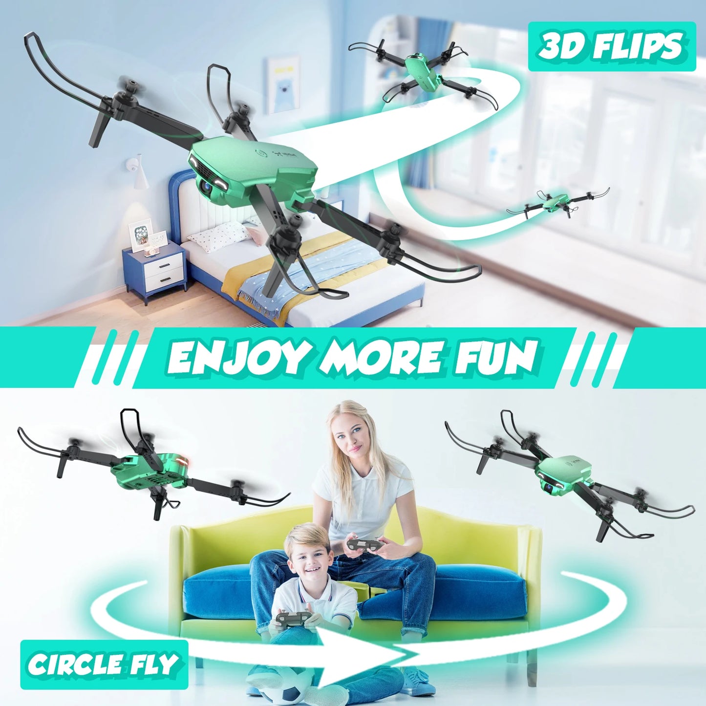 NEHEME Green Foldable Drone with Camera for Kids Toys with 1080P HD Camera Upgraded Version Birthday Holiday Gifts ideas for Boy