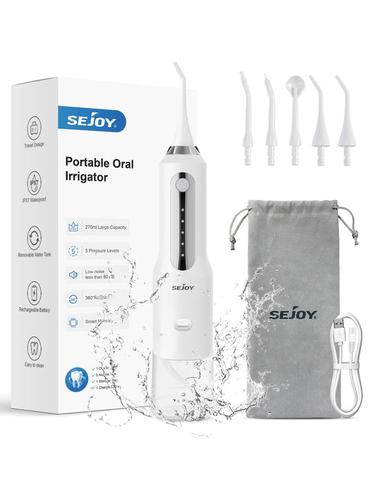 Sejoy Water Flosser Teeth Cleaner, Rechargeable Waterproof Portable Cordless Dental Oral Irrigator, Water flossers for Teeth