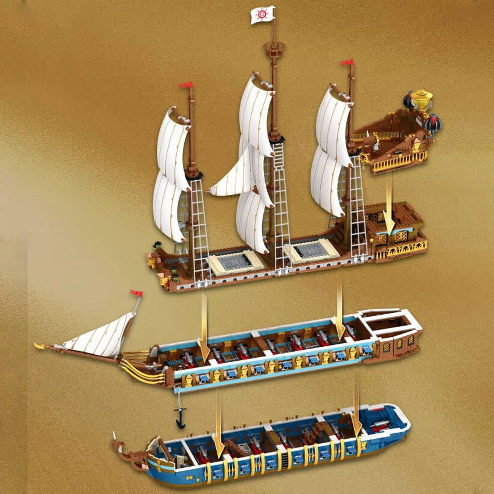 Caribbean MOC Reobrix 66011 The Royal Fleet The Sun Pirate Ship Sailboat Royal Sunshine Model 3162PC Building Blocks Brick Toys