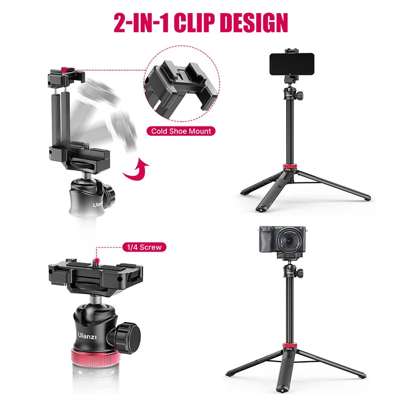 VIJIM Ulanzi MT-44 Extendable Vlog Livebroadcast Tripod Stand with Phone Mount Holder 42Inch for DSlR SLR Camera GoproSmartphone