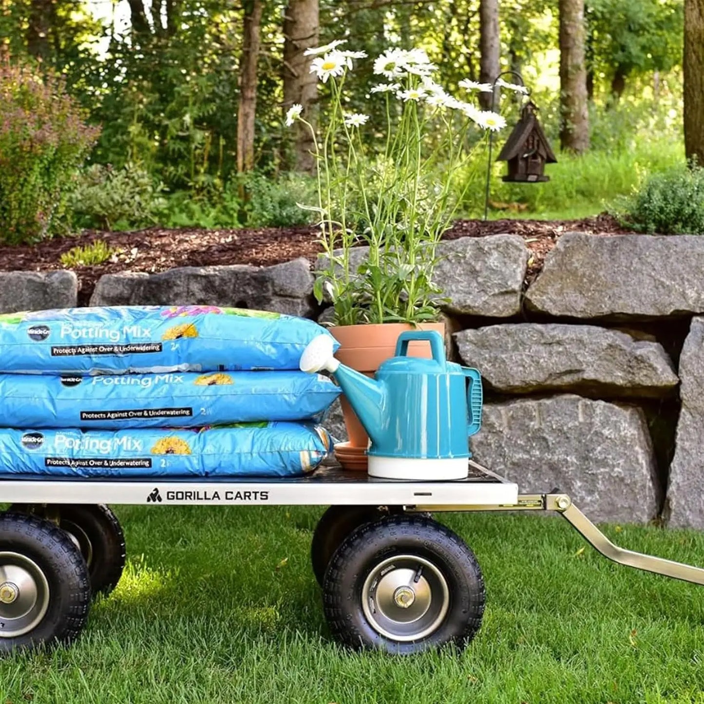 1000 Pound Capacity Heavy Duty Steel Mesh Versatile Utility Wagon Cart with Easy Grip Handle Garden transport handcart