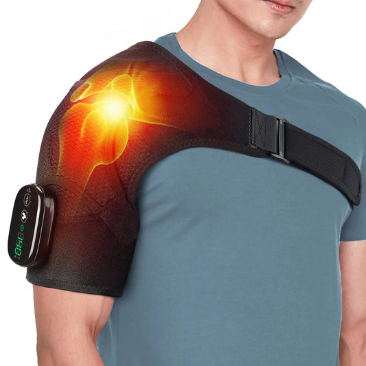 Electric Heating Shoulder Massager Brace Joint Vibration Arthritis Pain Relief LED Smart Controller Adjustable Support Belt