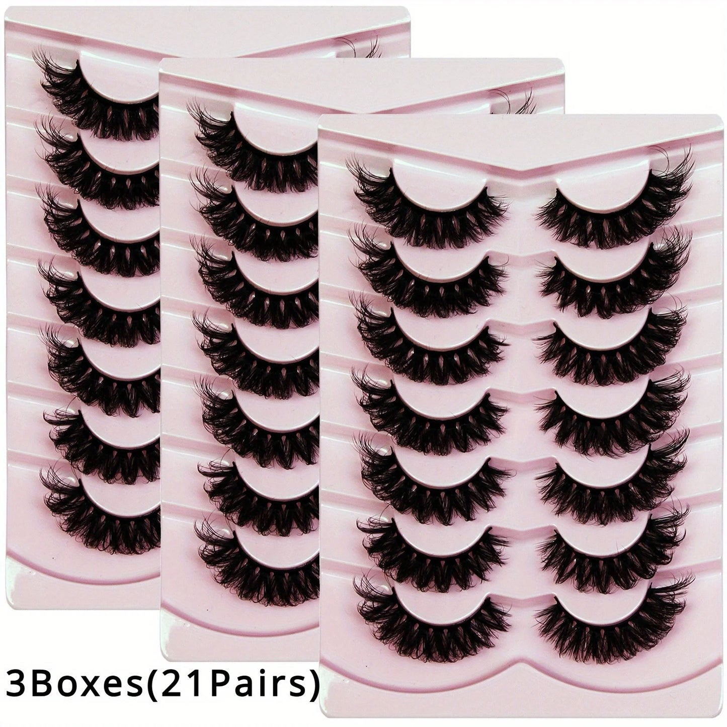 3Boxes(21Pairs) False Eyelashes Wispy Lashes Natural Look Fake Eyelashes Cat Eye Lashes Faux Mink Fluffy Strip False Lashes Pack