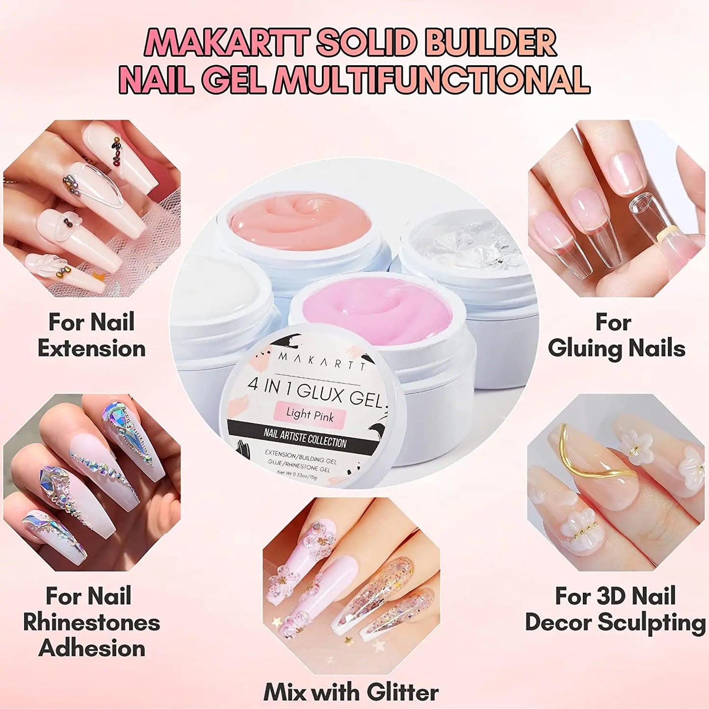 Makartt Solid Builder Nail Gel Kit for Nail Extension,All in One Hard Gel Nail Kit with Gel Base Top Coat UV LED Nail Lamp