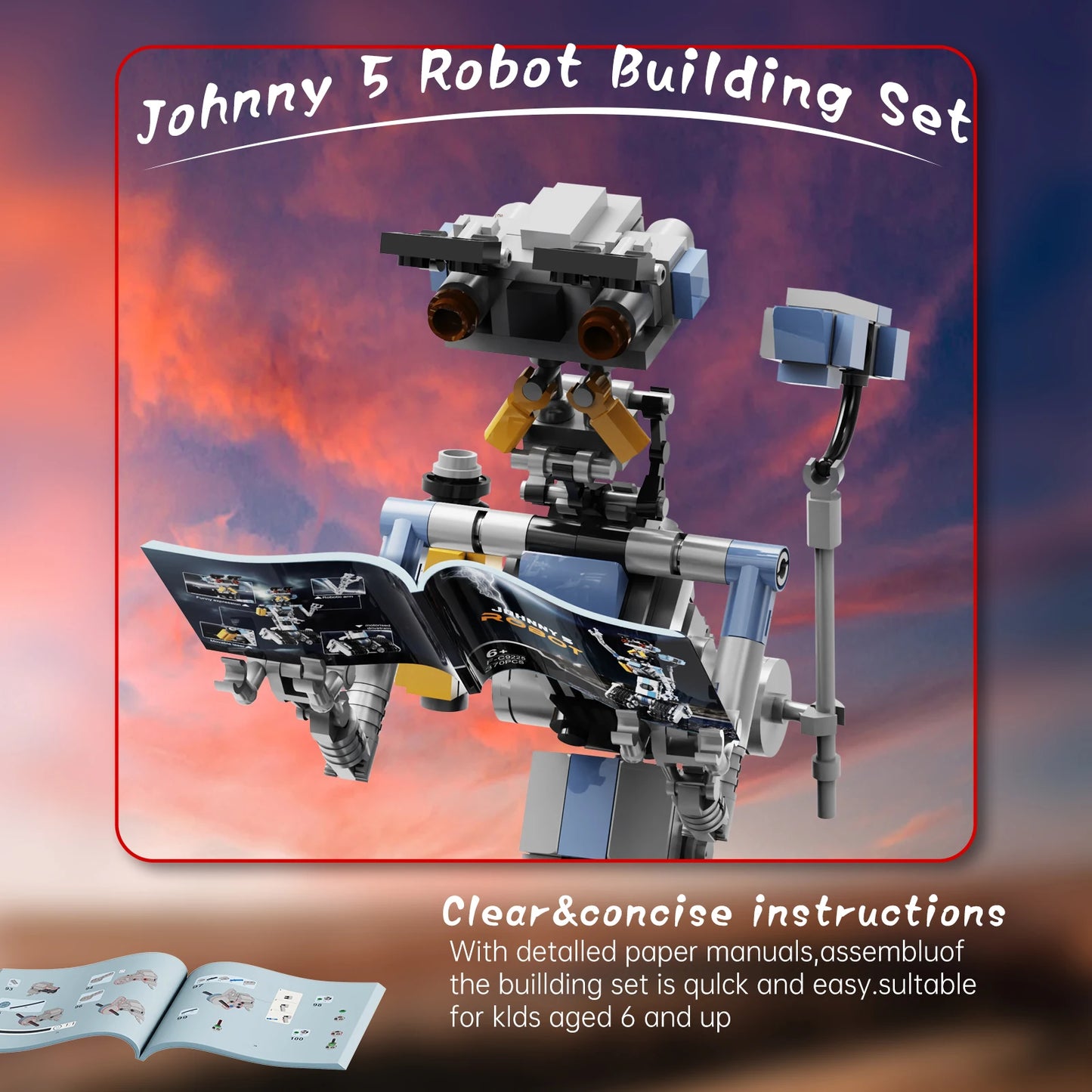 BuildMOC Johnny 5 Building Blocks Movie Figures Sci-Fi Comedy Lead Military Robot Johnny Five Model Kit DIY Toy for Kids Gift