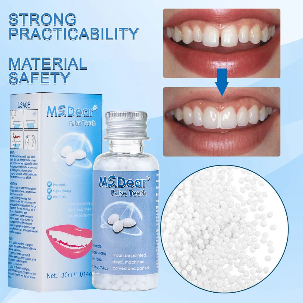 30ml Resin Temporary Tooth Repair Granules Teeth Gaps Missing Broken Tooth False Teeth Filling Moldable Solid Glue Dental Care