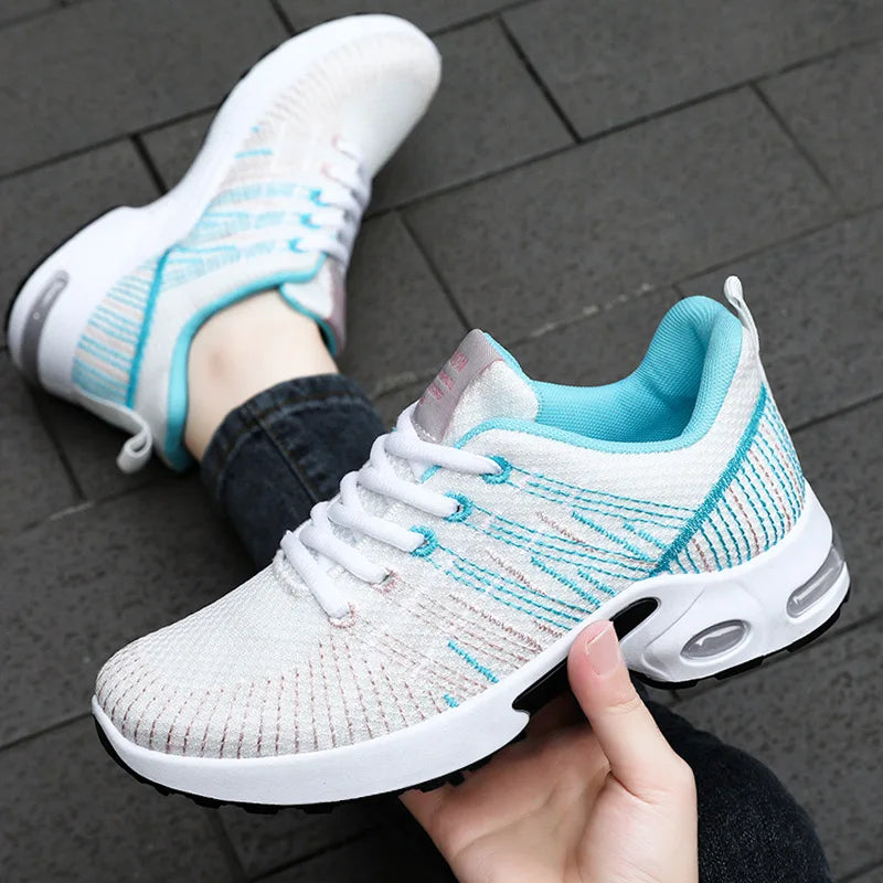 Trendy Shoes for Women Summer Breathable Comfortable Sneakers Lace up Running Shoes Women's Knit Mesh Design Sports Shoes