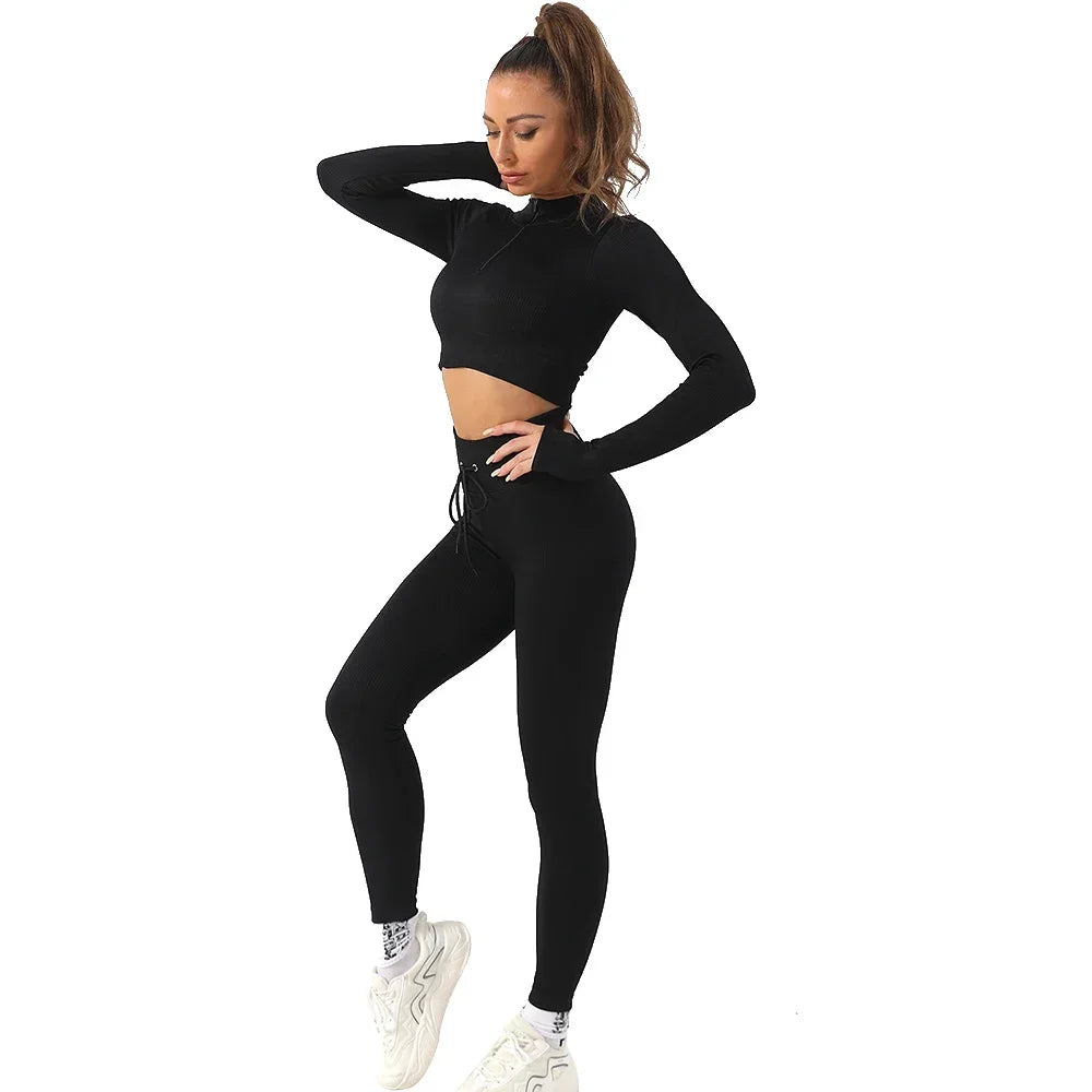 US Stock OhSunny Seamless Gym Clothing Workout Clothes for Women Tracksuit Set High Waist Sport Outfit Fitness Top Yoga Pants