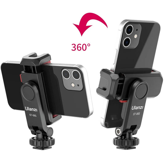 VIJIM Ulanzi ST-06S 360°Rotatable Phone Holder Vertical Shoot PhoneMount Tripod Mount With Cold Shoe phone Clip Clamp Vlog Video