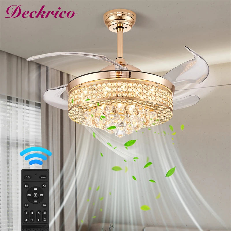 42 Inches Crystal Fan Light For Summer And Winter Energy With Remote Control Fan Lamps 6 Level Luminaire Suitable Lamp Bedroom