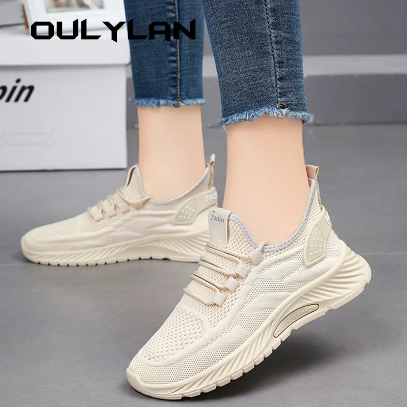 Trendy Shoes for Women Summer Breathable Comfortable Sneakers Lace up Running Shoes Women's Knit Mesh Design Sports Shoes