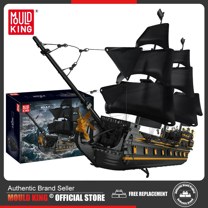 MOULD KING 13186 Black Pearl Ship Pirate Ⅱ Pirates Ship 5266PCS Building Blocks Ideas Sailboat Bricks Kids Birthday Gifts