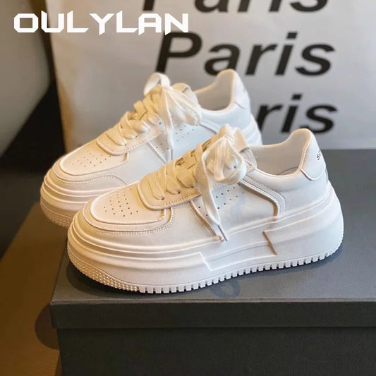 Oulylan Fashion U Leather Women's White Casual Woman Vulcanize Sneakers Breathable Sport Walking Running Platform Flats Shoes