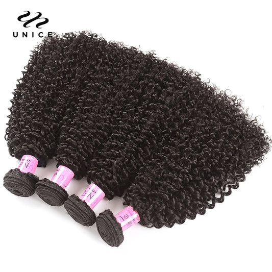 UNice Hair Brazilian Kinky Curly 8"-26" Remy Hair 1/3/4 Bundles 100% Human Hair Extensions Natural Color