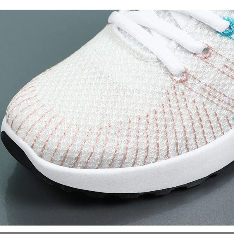 Trendy Shoes for Women Summer Breathable Comfortable Sneakers Lace up Running Shoes Women's Knit Mesh Design Sports Shoes