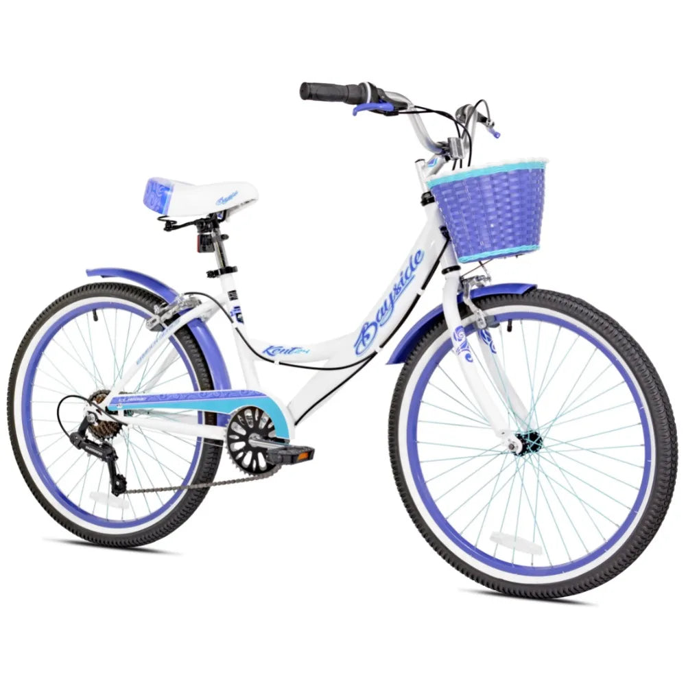 2024 New 24" Bayside Multi-Speed Girl's Bike, White/Purple