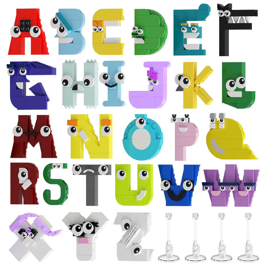 26 Style English Alphabet Lore A-Z Building Blocks Letters Lore A to Z Alphabet 26 Letters Education Bricks Toys For Kids Gifts