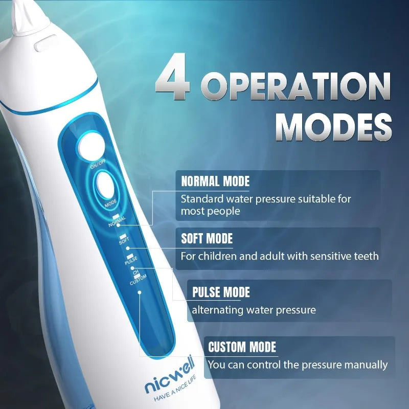 Water Dental Flosser Cordless for Teeth - Nicwell 4 Modes Dental Oral Irrigator, Portable and Rechargeable IPX7 Waterproof