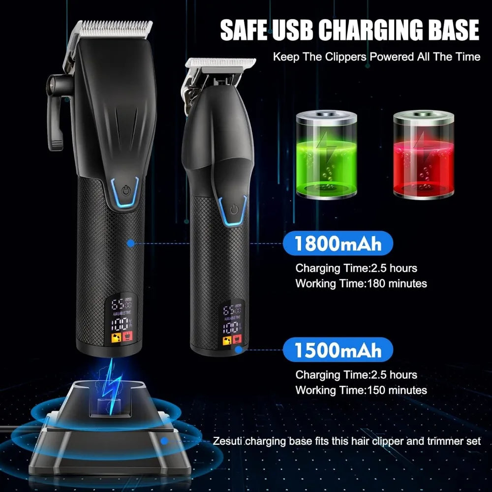 Professional Hair Clippers & Trimmer Set for Man with Charging Base, Cordless 4 Adjustable Speeds Hair Clipper, Trimmer Kit