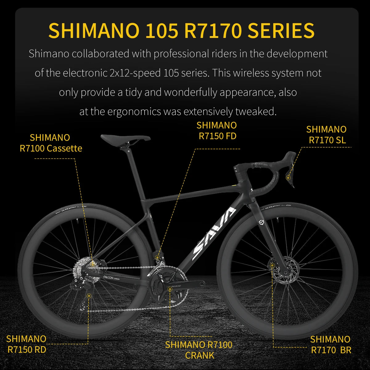 SAVA 24 Speed Carbon Road Bike 105 Di2 Complete 7.86kg Integrated Handlebars With Internal Cables Hydraulic Brakes Racing Bike