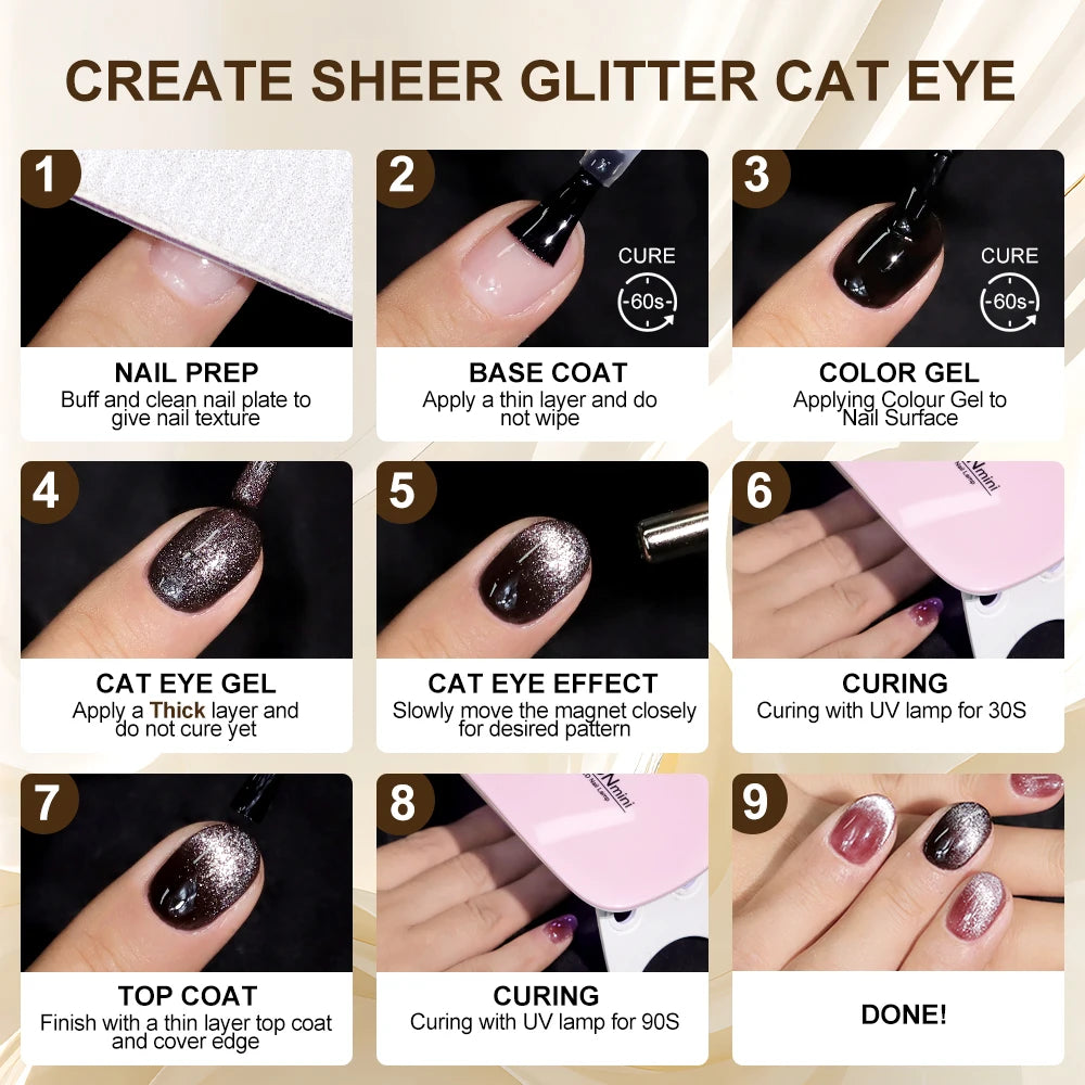 6pcs Cat Magnetic Gel Polish With Magnet Set Semi Permanent Glitter Nail Gel Soak Off UV Gel Nail Art Varnishes