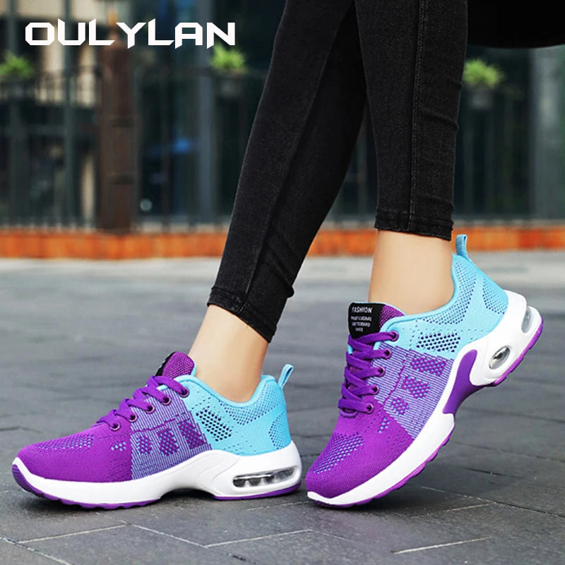 Fashion Women's Shoes Casual Outdoor Breathable and Lightweight Sports Shoes Women Lace Up Air Cushion Shoes Large Size 36~44