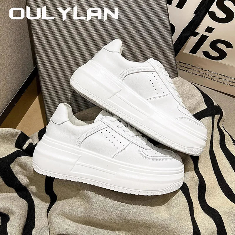 Oulylan New U Leather Women's White Casual Woman Vulcanize Sneakers Breathable Sport Walking Running Platform Flats Shoes