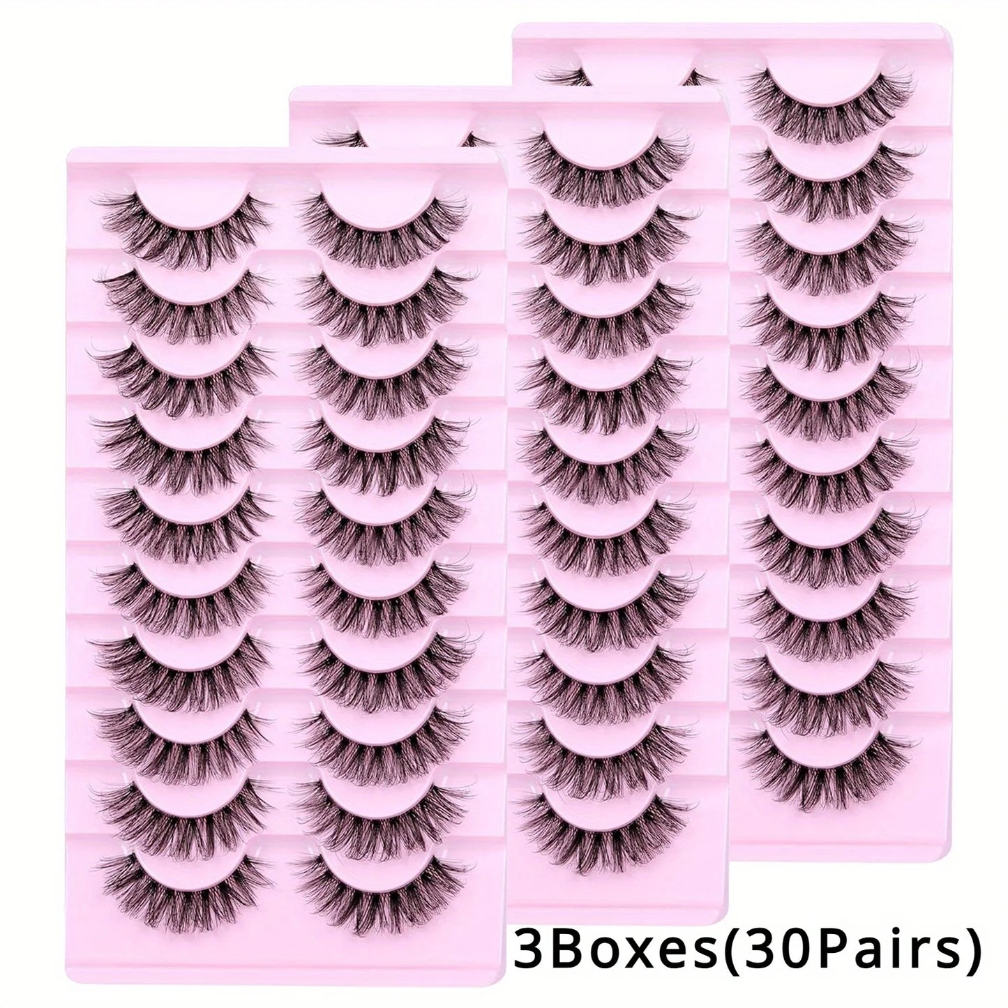 3Boxes(30Pairs) Natural Eyelashes Fluffy Lashes D Curl 3D Volume Wispy False Lashes Strips Perfect for Daily or Special Occasion