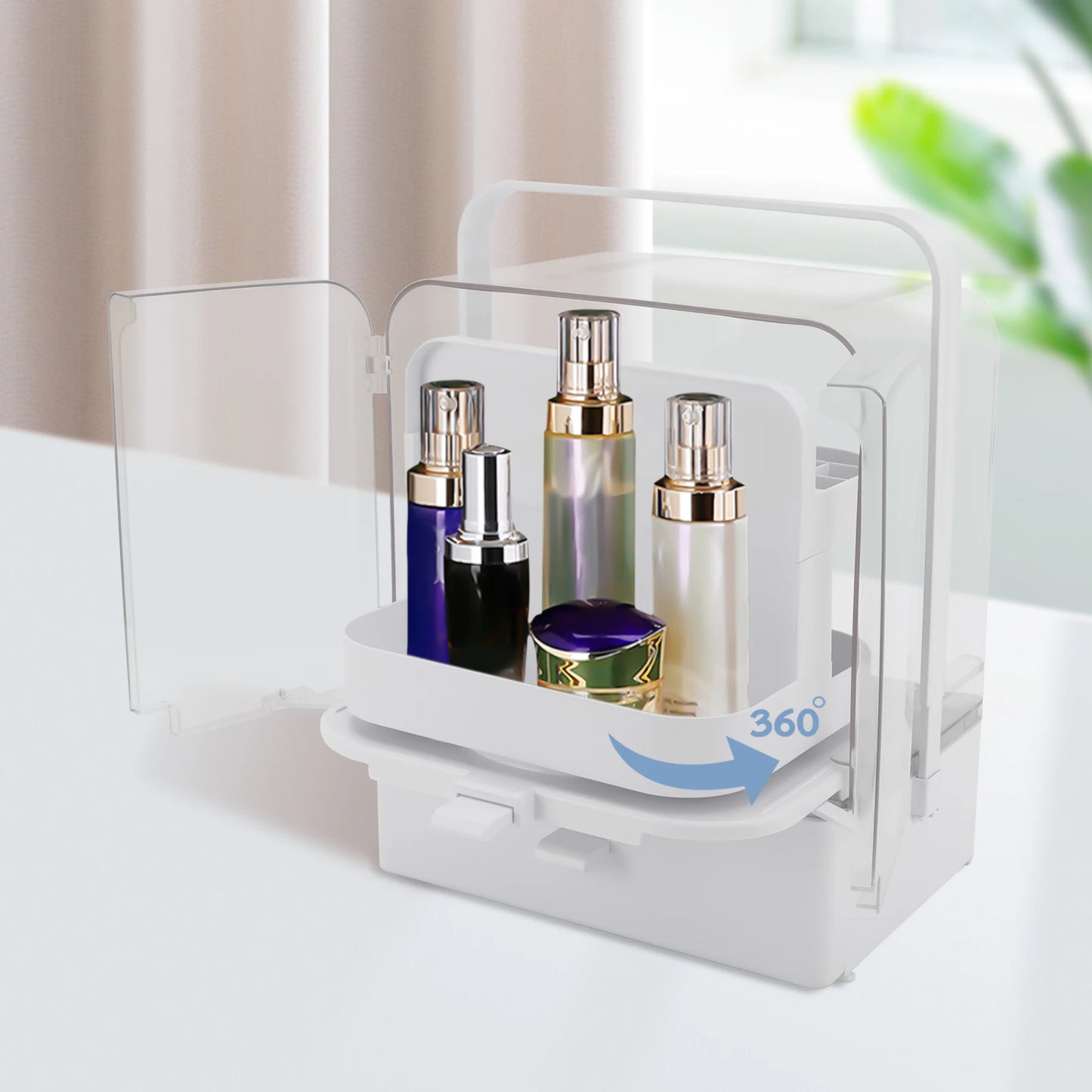 360 Degree Rotating Cosmetics and Skin Care Products Organizer Dustproof and Waterproof Desktop Transparent Makeup Organizer