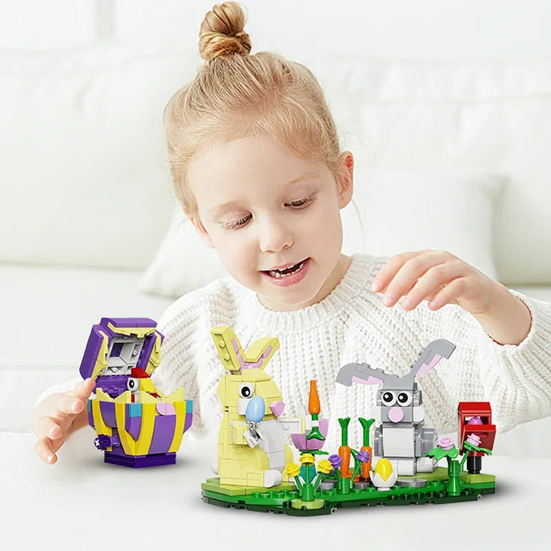 Easter Bunny Model Building Blocks Sets Festival Celebration Rabbit Egg Bricks Moc Children Christmas Toy Kids Birthday Gifts