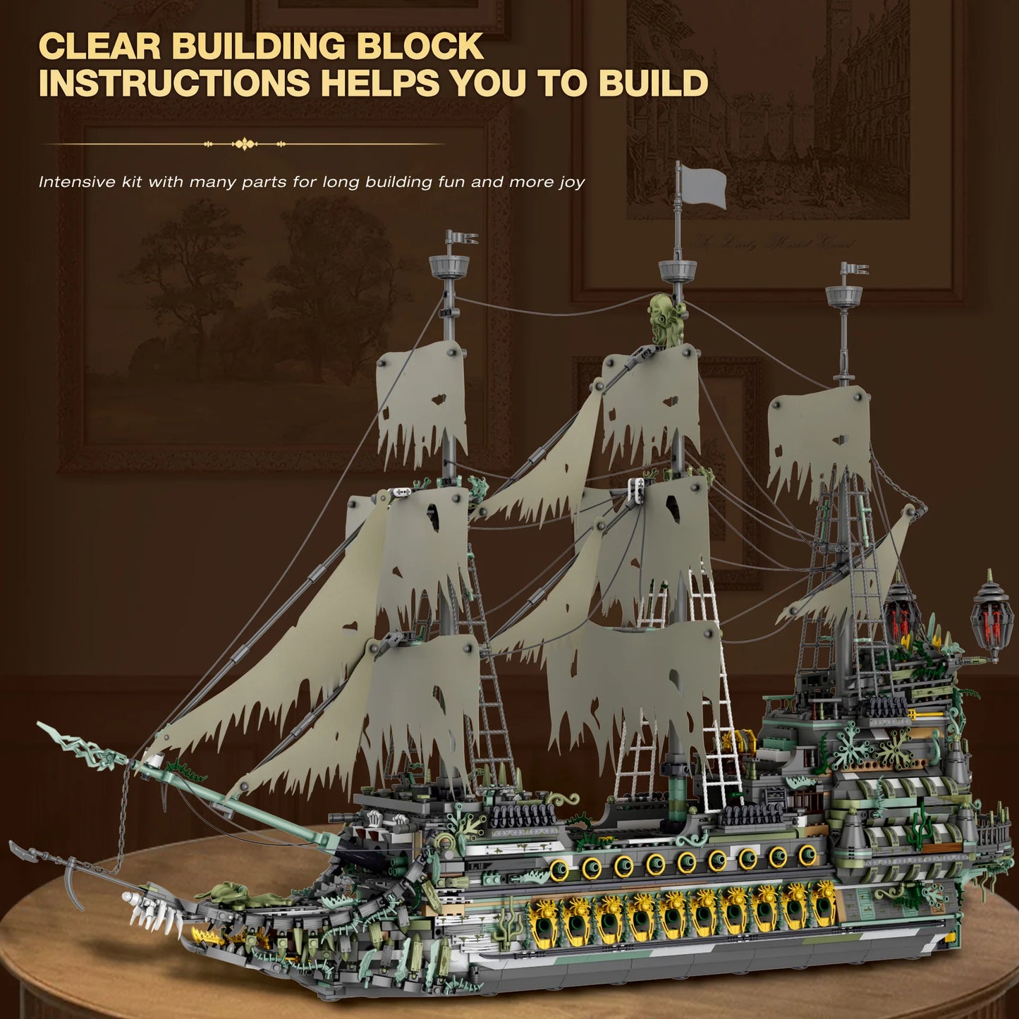 Movie Pirate MOC Reobrix 66037 The Flying Dutchman Pirate Ship Model 5865PCS Building Blocks Brick Puzzle Toys for Kids Gift