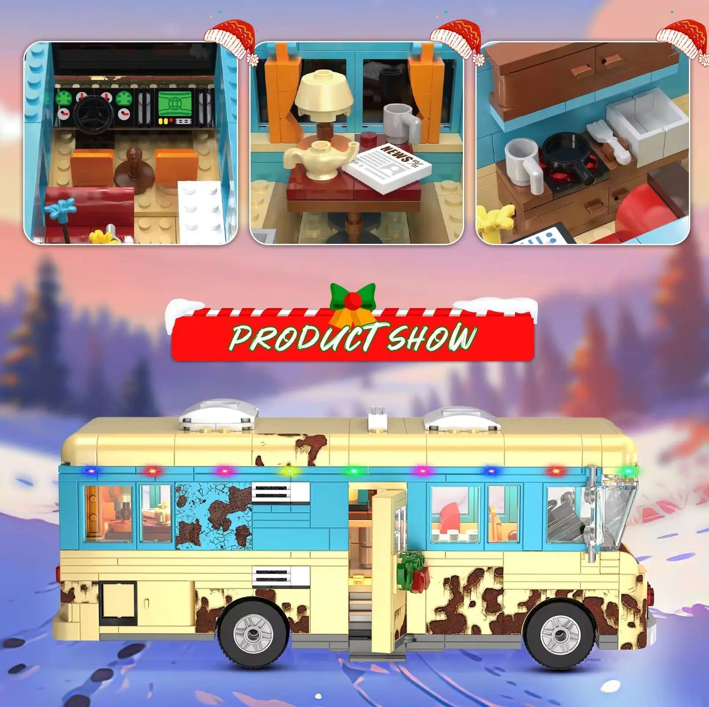 MOC Christmas Storys RV Bus Model Kit Building Blocks Recreational Vehicle with Light City Technical Truck Bricks Kids Toys Gift