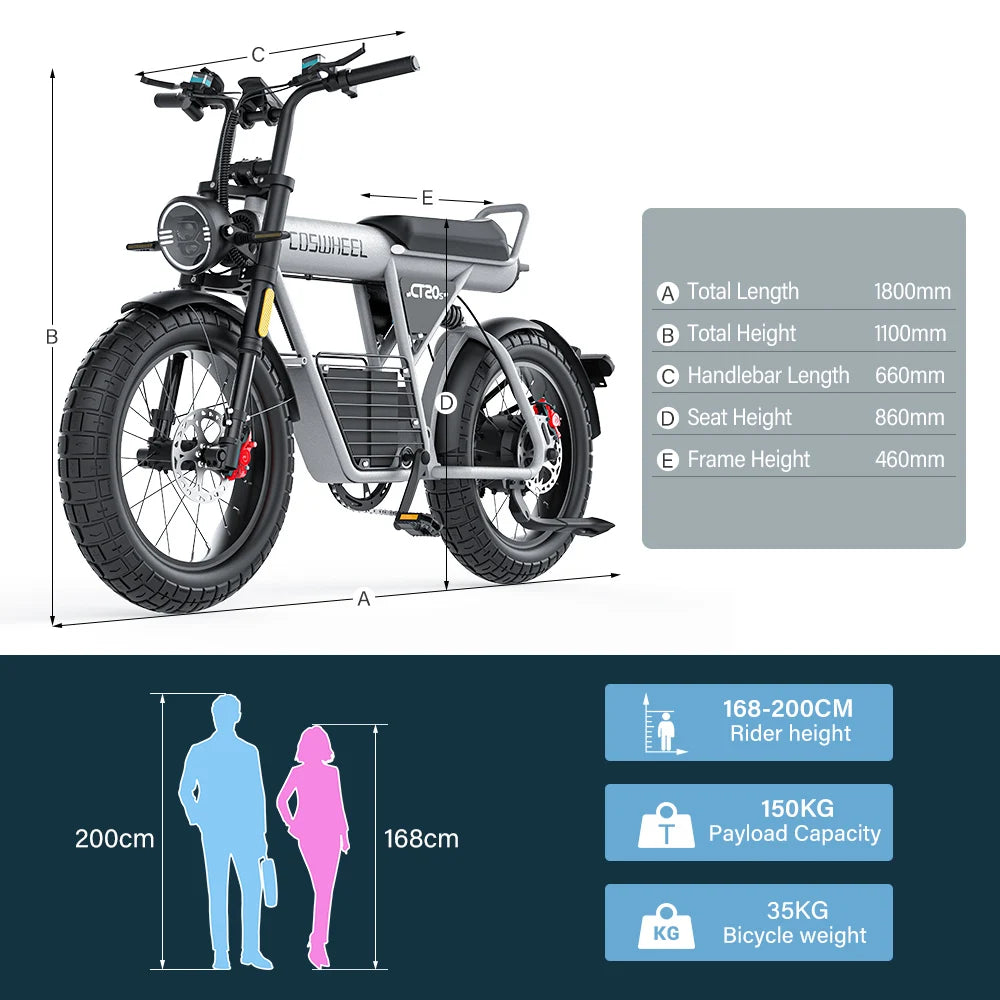 Electric Bike 2000W Motorcyle Ebike 20 Inch FatTire Bicycle 60V 27.5AH Battery Fatbike Bikes Electric Bicycle For Adults