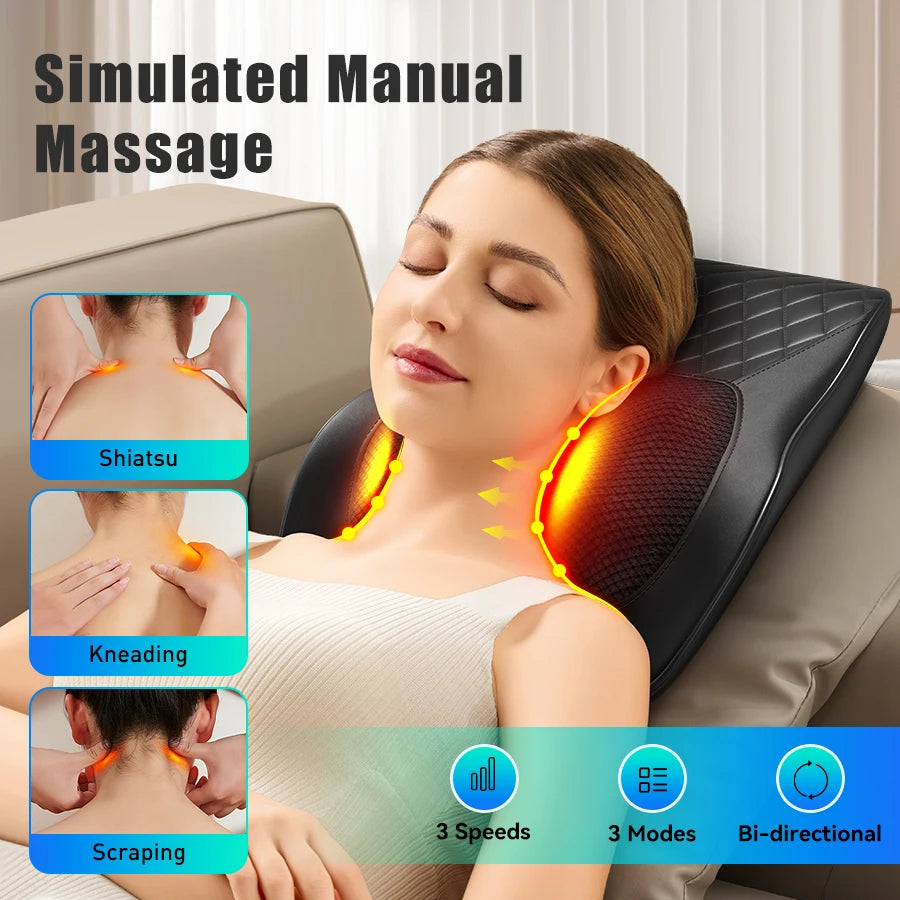 Back Massager Neck Massager with Heat 3D Kneading Massage Pillow for Relax Neck Back Shoulder Legs Gifts for Men Women Mom Dad