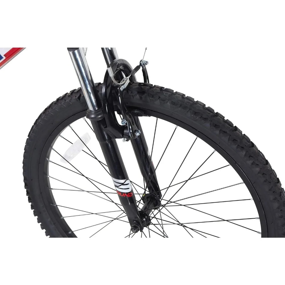 Hardtail Echo Ridge Mountain Bike Boys 24 Inch Wheels with 18 Speed Grip Shifter and Dual Handbrakes