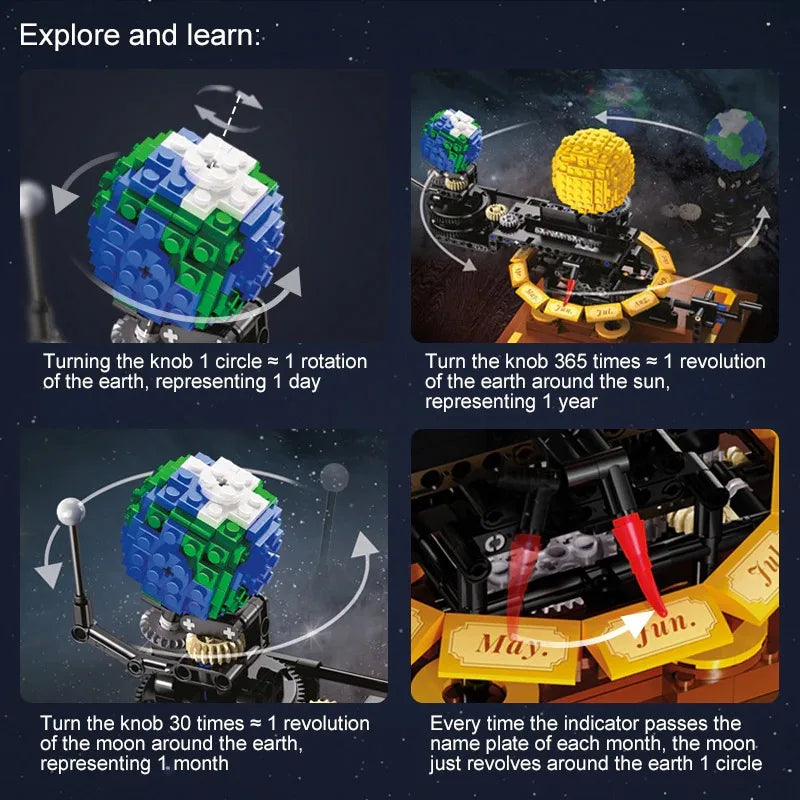 Technical MOC Roaming Universe Series Solar System Earth Moon and Sun Orrery Model 865PCS Building Blocks Brick Puzzle Toys Gift